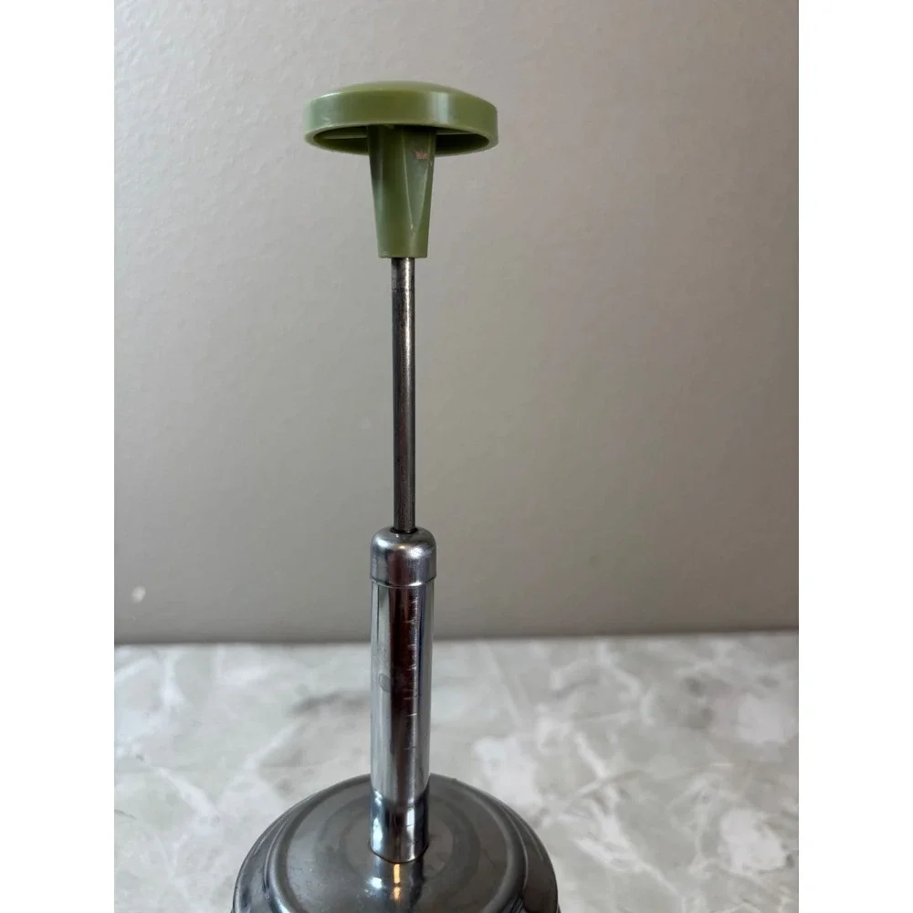 Vintage‎ Acme Food And Nut Chopper Glass Jar Measuring Cup Green Handle USA Made